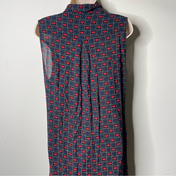 Farm Rio navy blue red lips print sleeveless chiffon maxi dress shrug sz M - Picture 9 of 9
